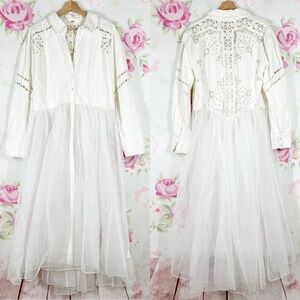 NEW Free People Flower Bud Baby Maxi Floral Embroidered Tulle White Swan Top S